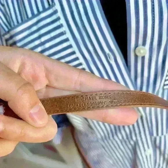 Michael Kors Blue Pin Stripe Belted Midi Button Down Dress - Picture 10 of 12